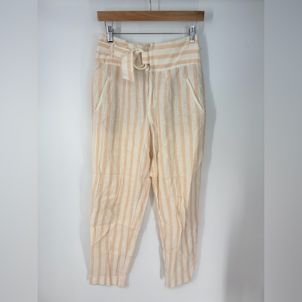 Anthropologie Coastal Striped Built-In-Belt High Rise Straight Leg Pants